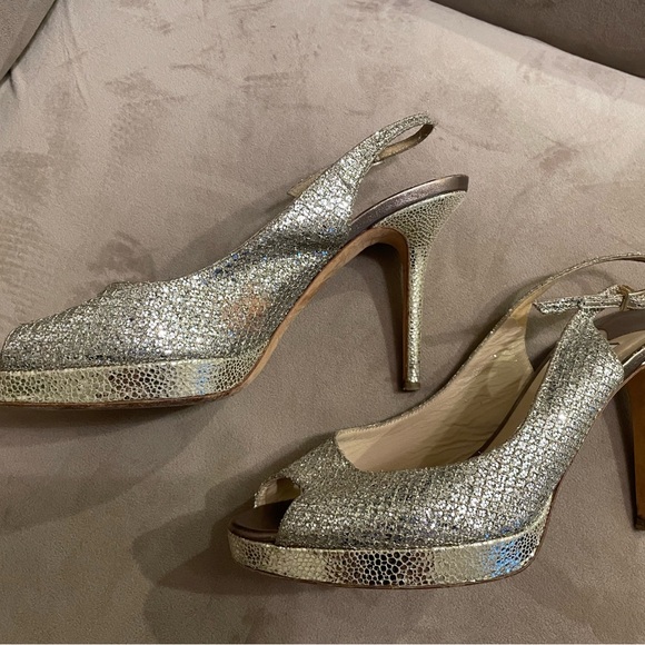 Jimmy Choo Nova Peep-Toe Sling Back Heels Champagne, Size EU 38, USA 7.5- $50 - Picture 3 of 8